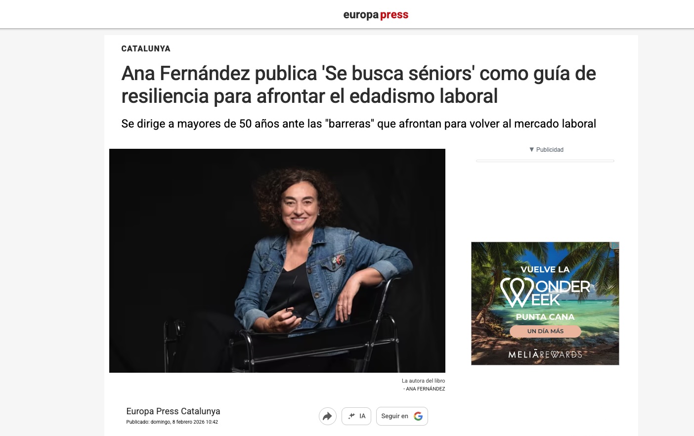 Ana Fernández publica 'Se busca séniors' como guía de resiliencia para afrontar el edadismo laboral